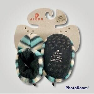 Acorn NWT 6-12 Months Striped Fleece Booties Comfort Non-Slip Machine Washable